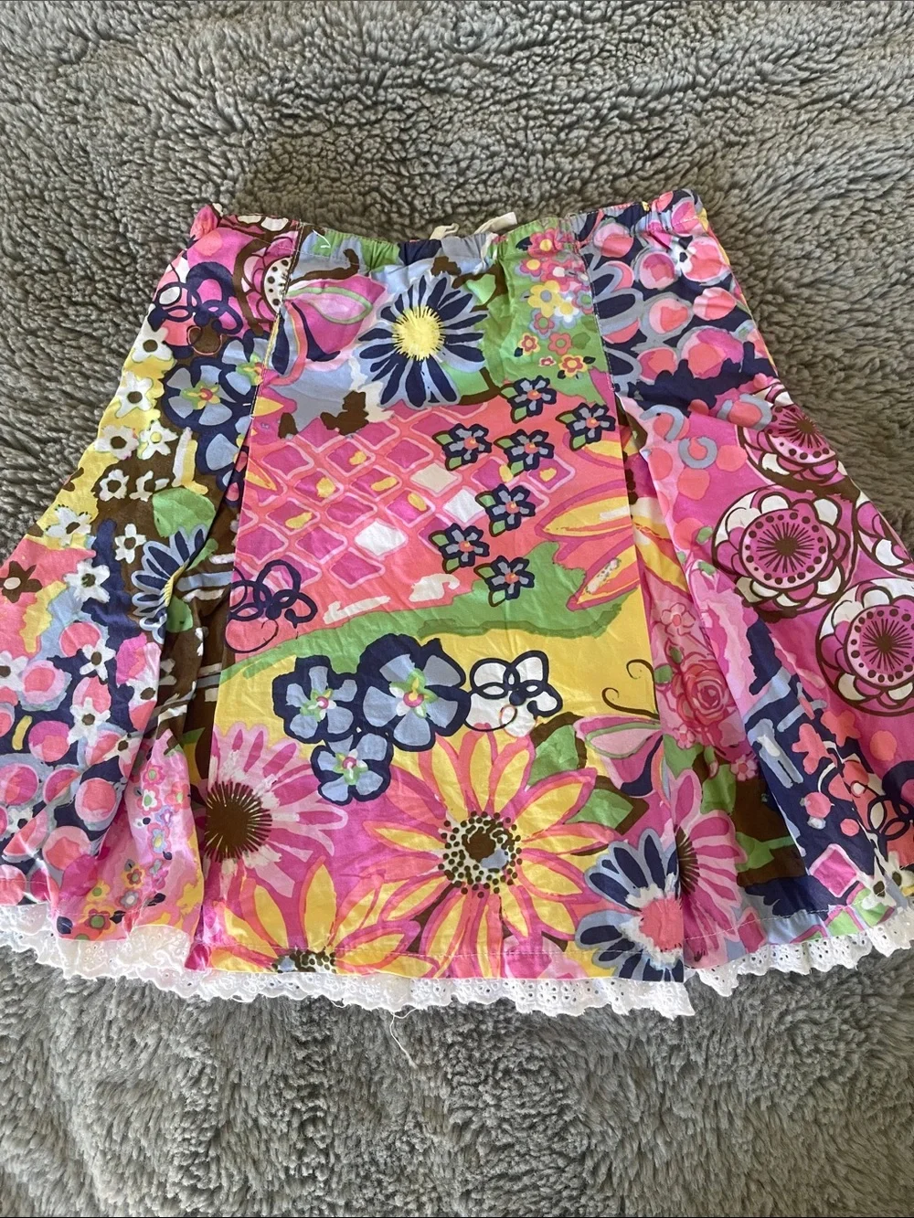 Vintage TCP Girls Bright Floral Print Skirt with Lace Trim Sz 6 Girls